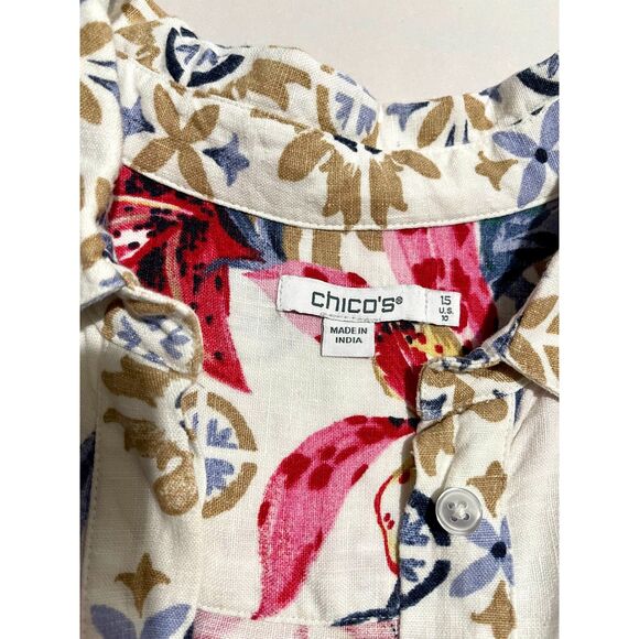 Style & co linen shirt dress pocket tropical floral beach summer resort women 10 - Picture 3 of 6